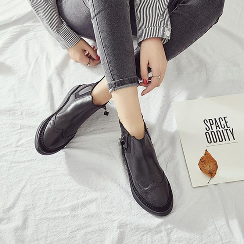 Womens Black Casual Winter Flat Heel Ankle Boots