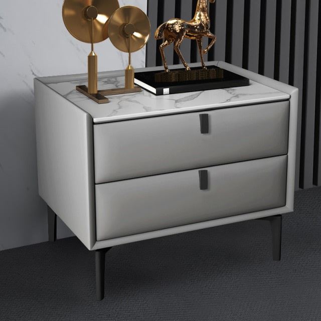 Simple Master Bedroom Bedside Cabinet All Solid Wood Bedside Table Leather