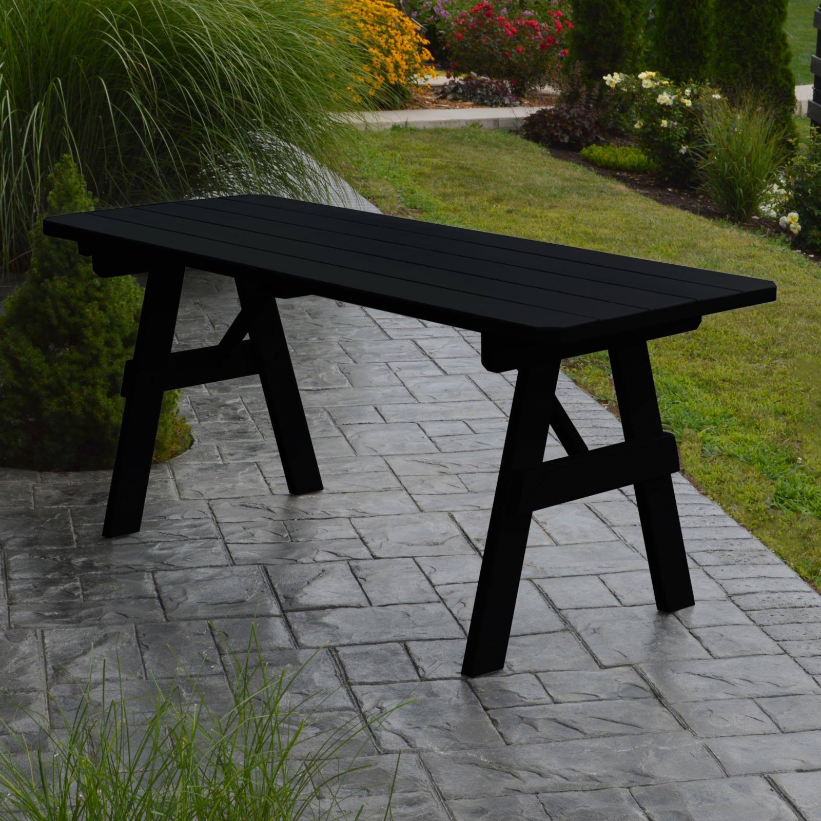 A L Furniture Yellow Pine Traditional Picnic Table Black