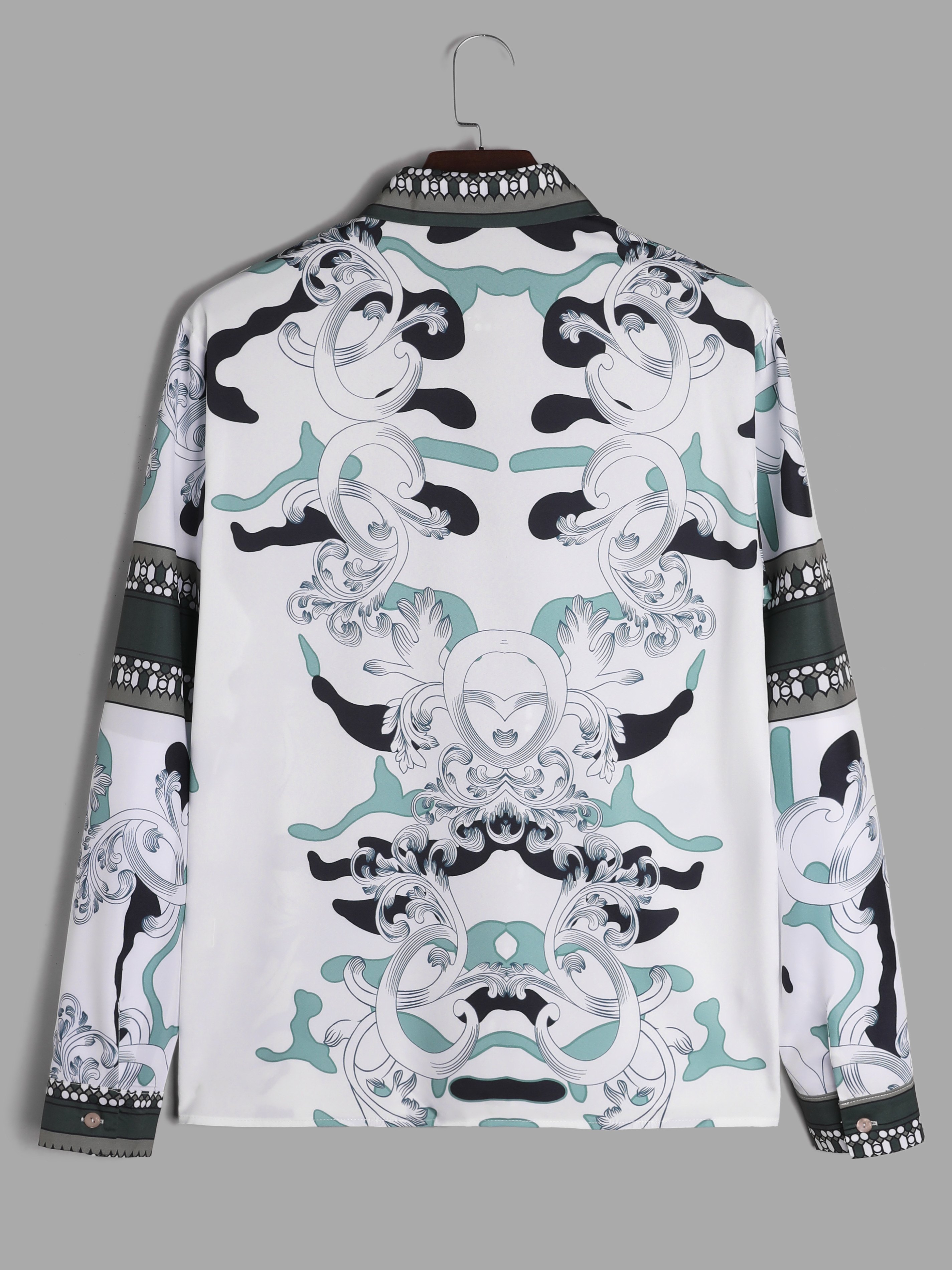 Men's Floral Ethnic Print Long Sleeve Blouse