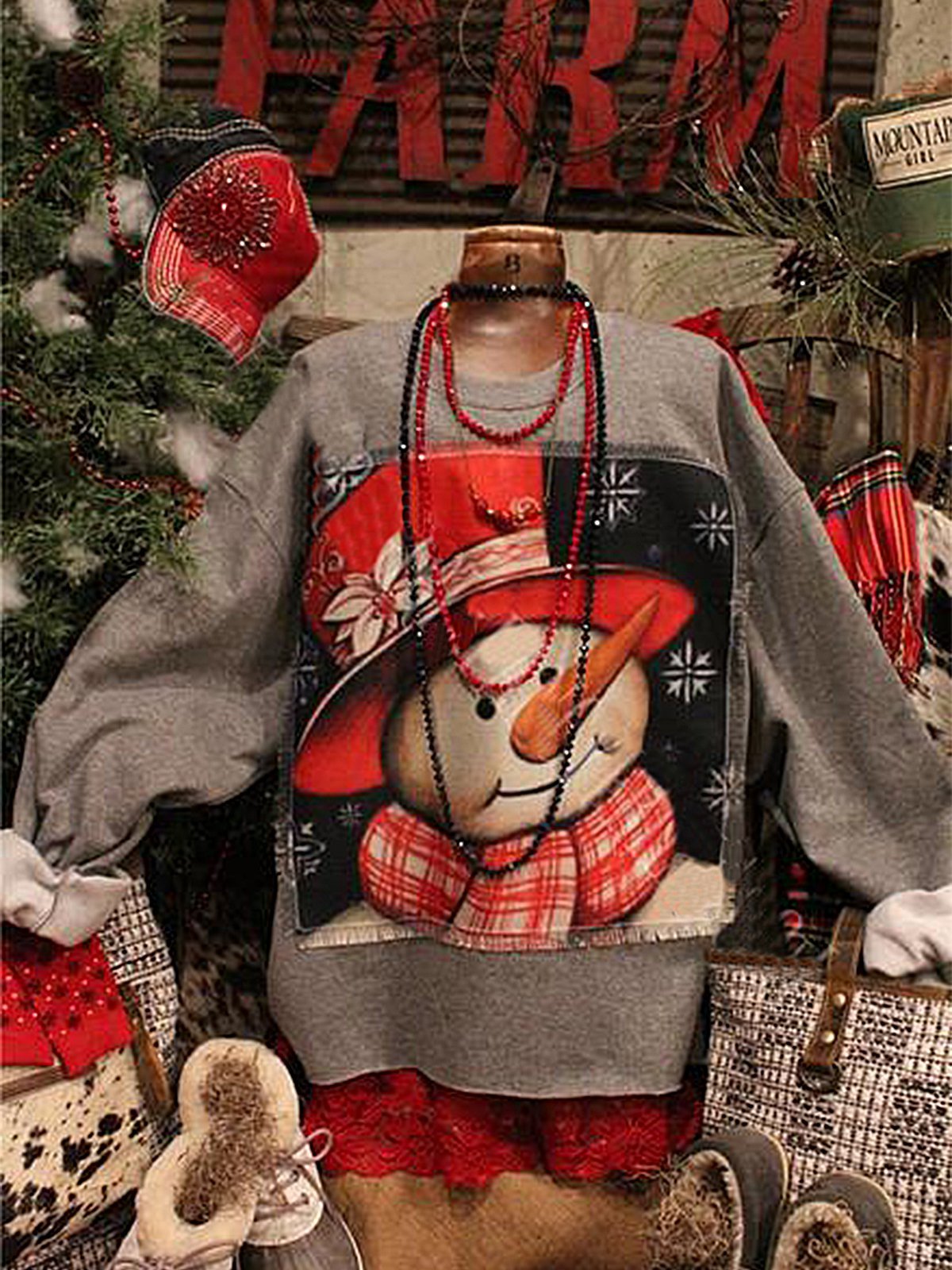Christmas loose long sleeve printed sweatshirt