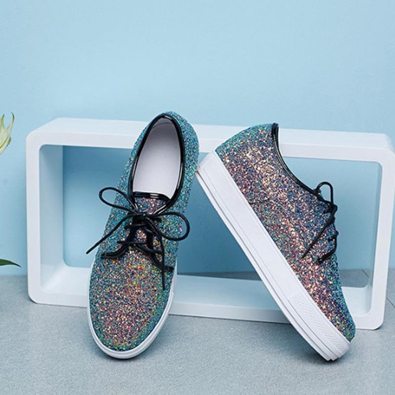 Casual Brisk Paillette Lace-Up Wedges Heels Sneakers