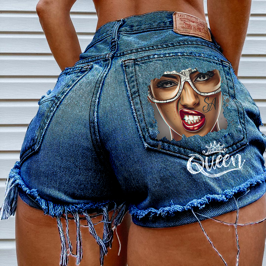 Fashion Wash Blue Jeans shorts FACE