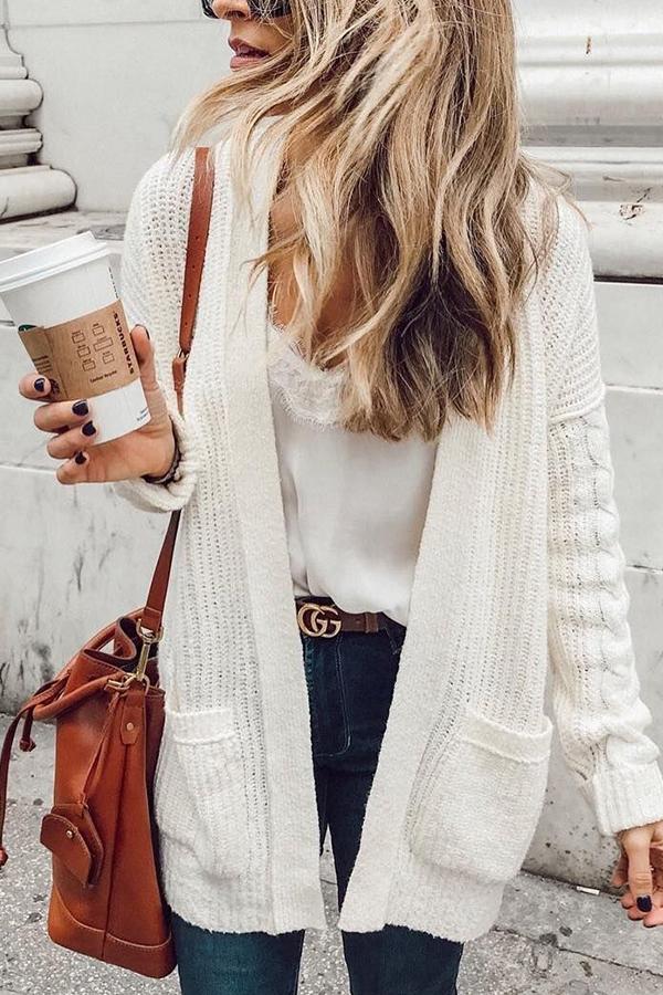 Casual Sweet Fashion Loose Plain Long Sleeve Cardigan