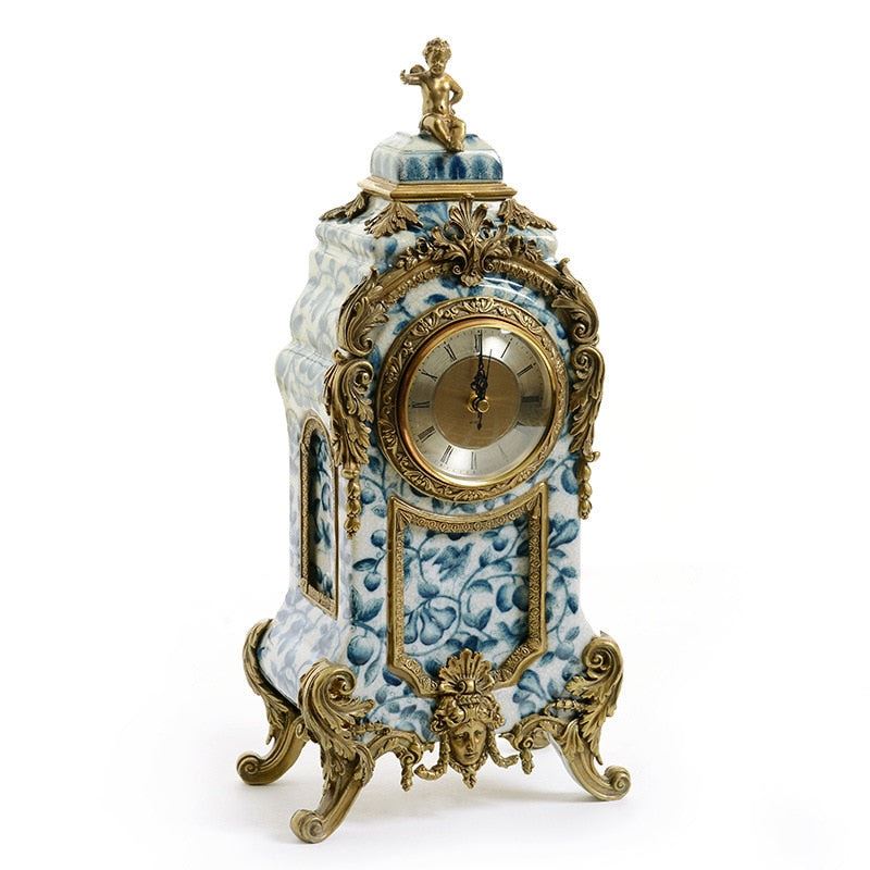 French candle holder blue and white European style retro pendant clock Mantel clock