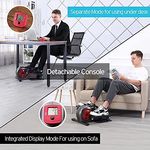 SHAP+ Under Desk Elliptical Machine with Detachable Console,Mini Elliptical Bike with 8 Levels Adjustable Resistance- Black and Red