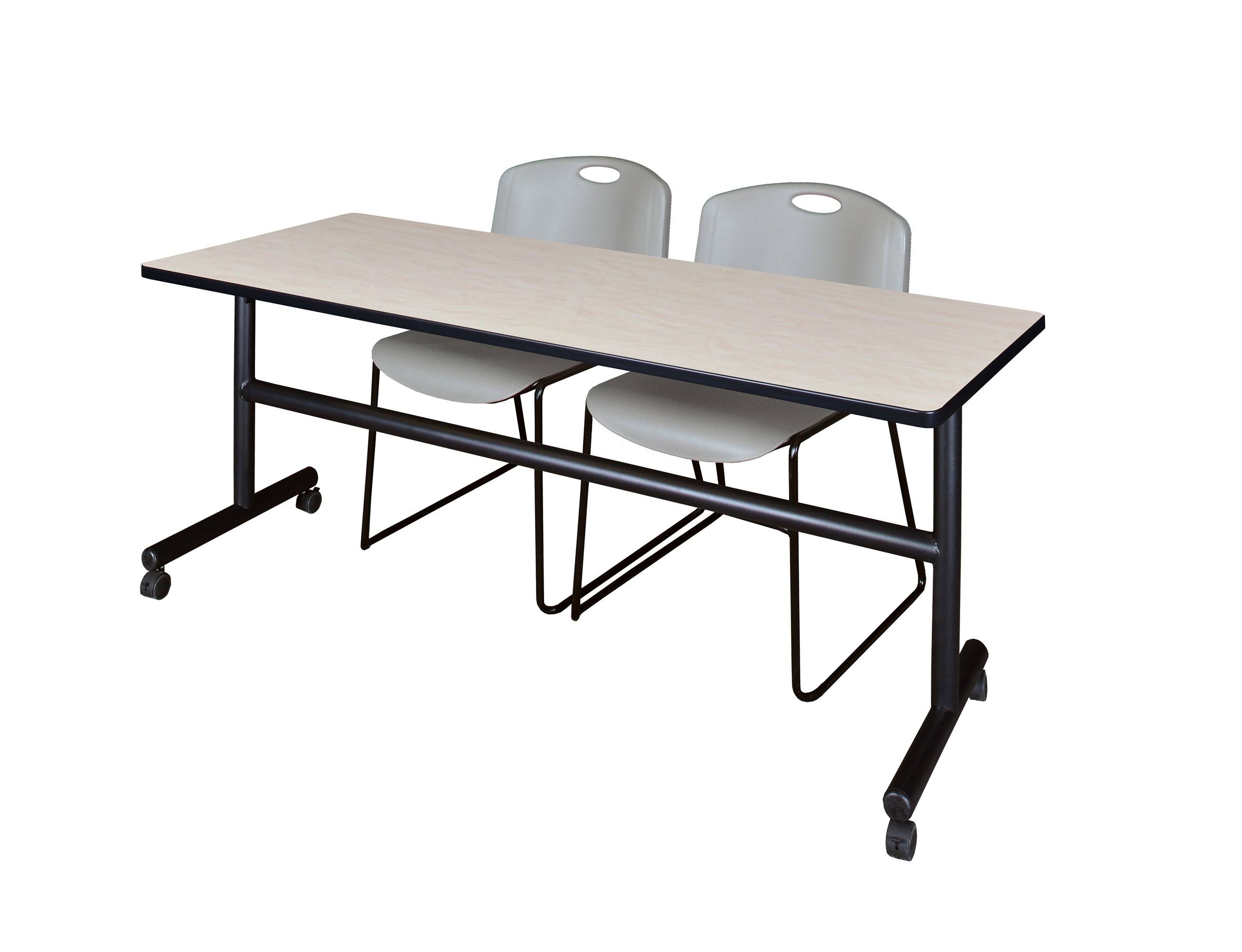 Regency Kobe 72x22 Flip Top Mobile Training Table- Maple 2 Zeng Stack Chairs- Grey