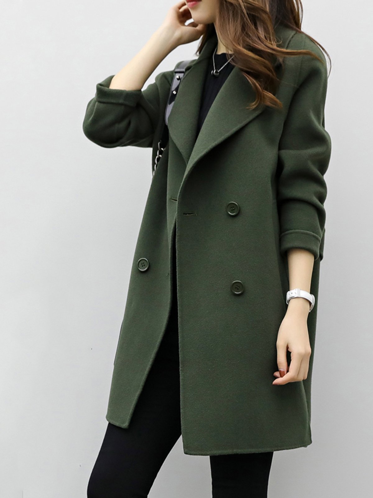 Long Sleeve Solid H-line Pea Coat