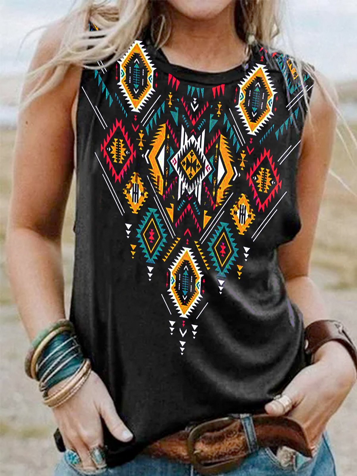 Cold Shoulder Geometric Shirts & Tops