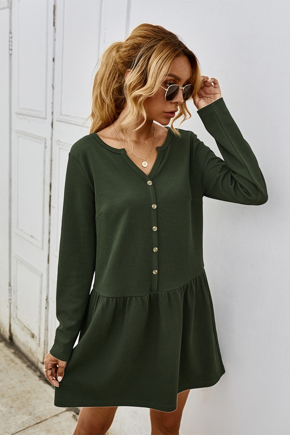 Autumn Plain Long Sleeve Short Casual Dress