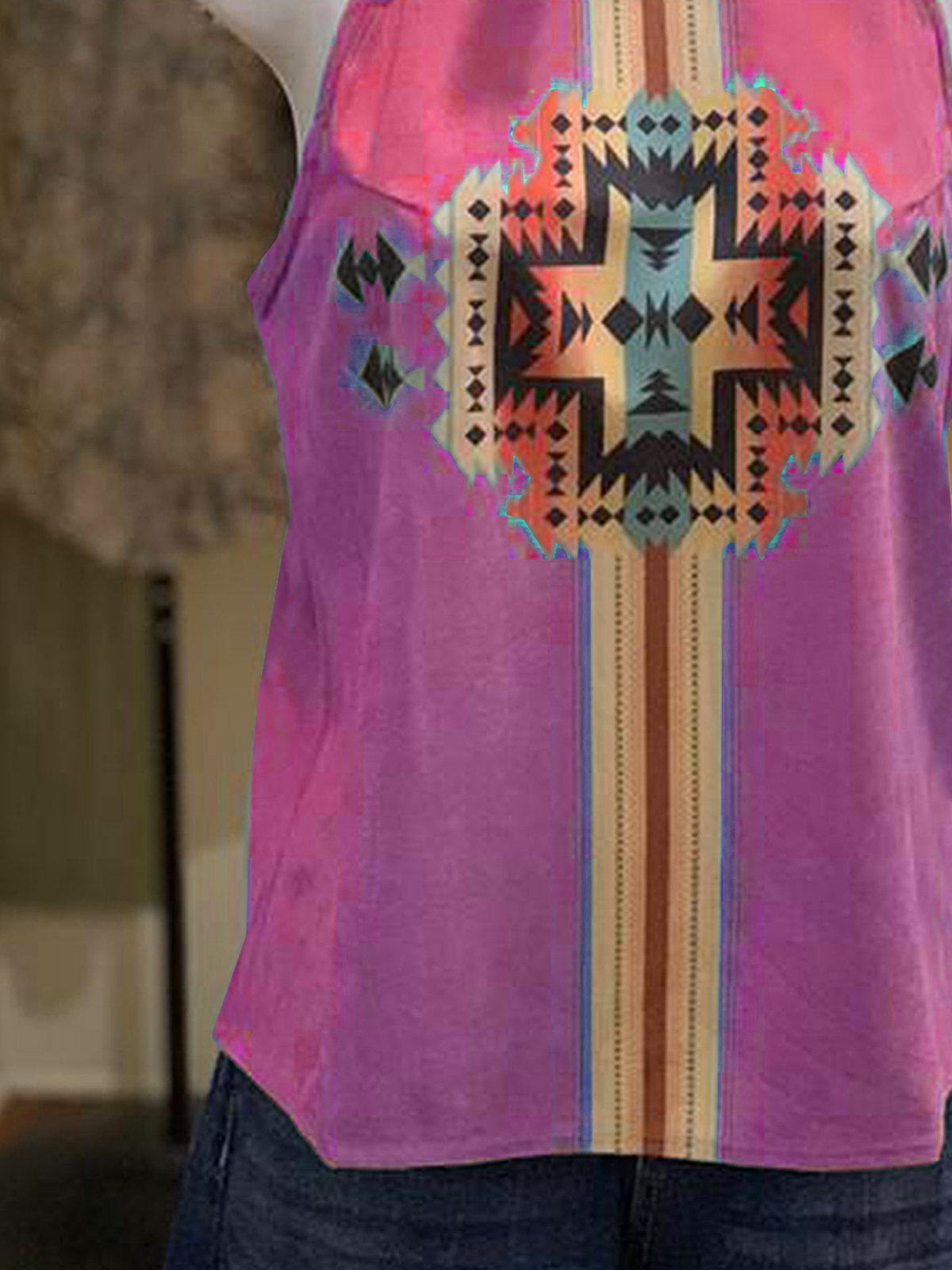 Vintage Geometric Crew Neck Shirts & Tops