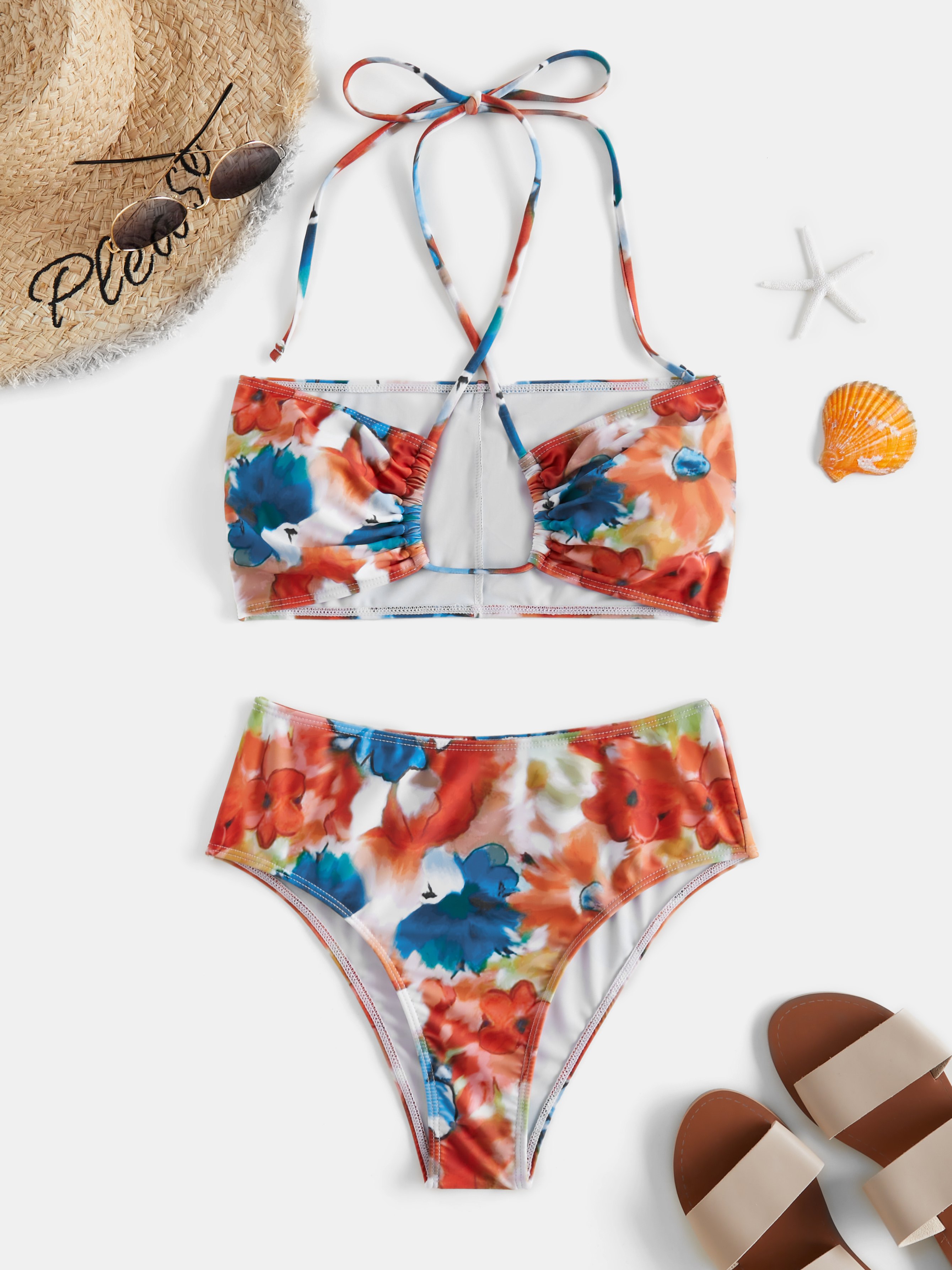 Floral Print High Rise Halter Bikini