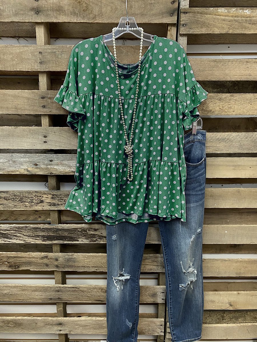 Ruffled Crew Neck A-Line Lady Shirt & Top