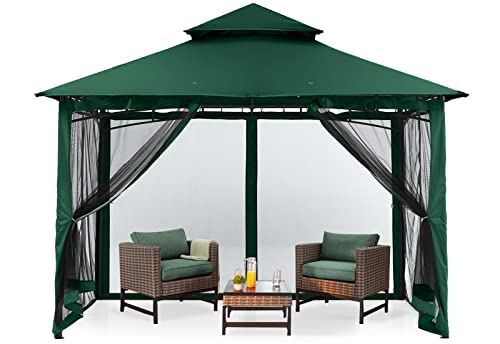 MASTERCANOPY Outdoor Garden Gazebo for Patios with Stable Steel Farme and Netting Walls (8脳8,Forest Green)