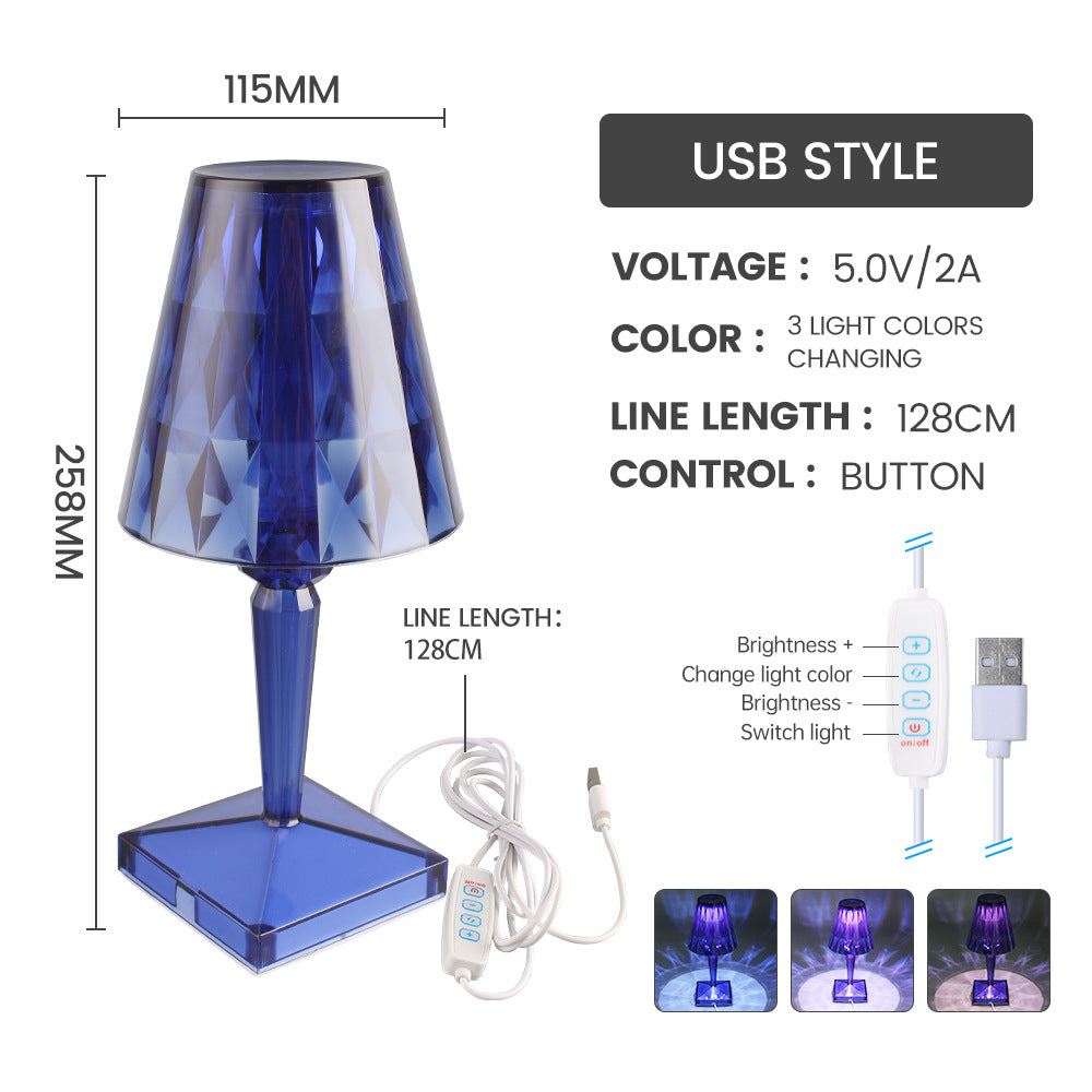 Crystal Table Lamp Diamond Acrylic LED USB Dimmable Bedroom Bedside Light Desk Night Lamp