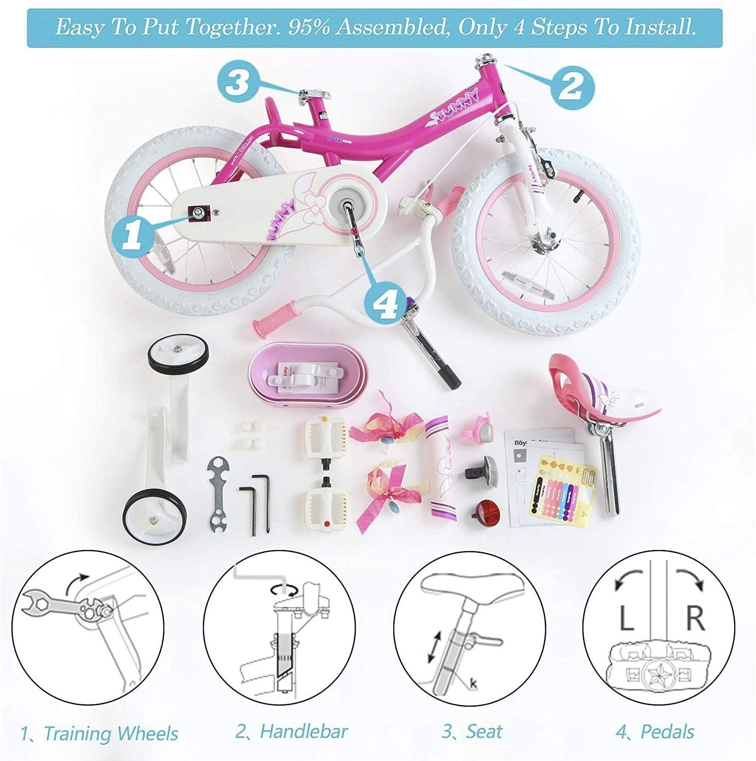 3-12 Years Old Basket Training Wheels Kickstand White Pink Child��s Cycle