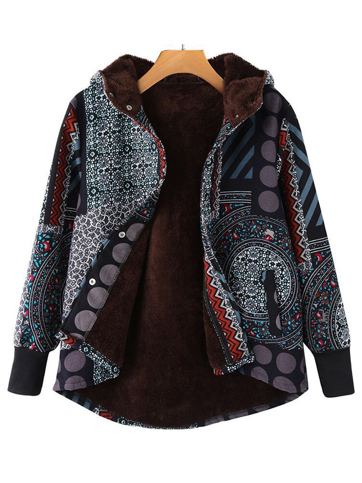 Cozy Hoodie Printed Long Sleeve Tribal Teddy Bear Coats