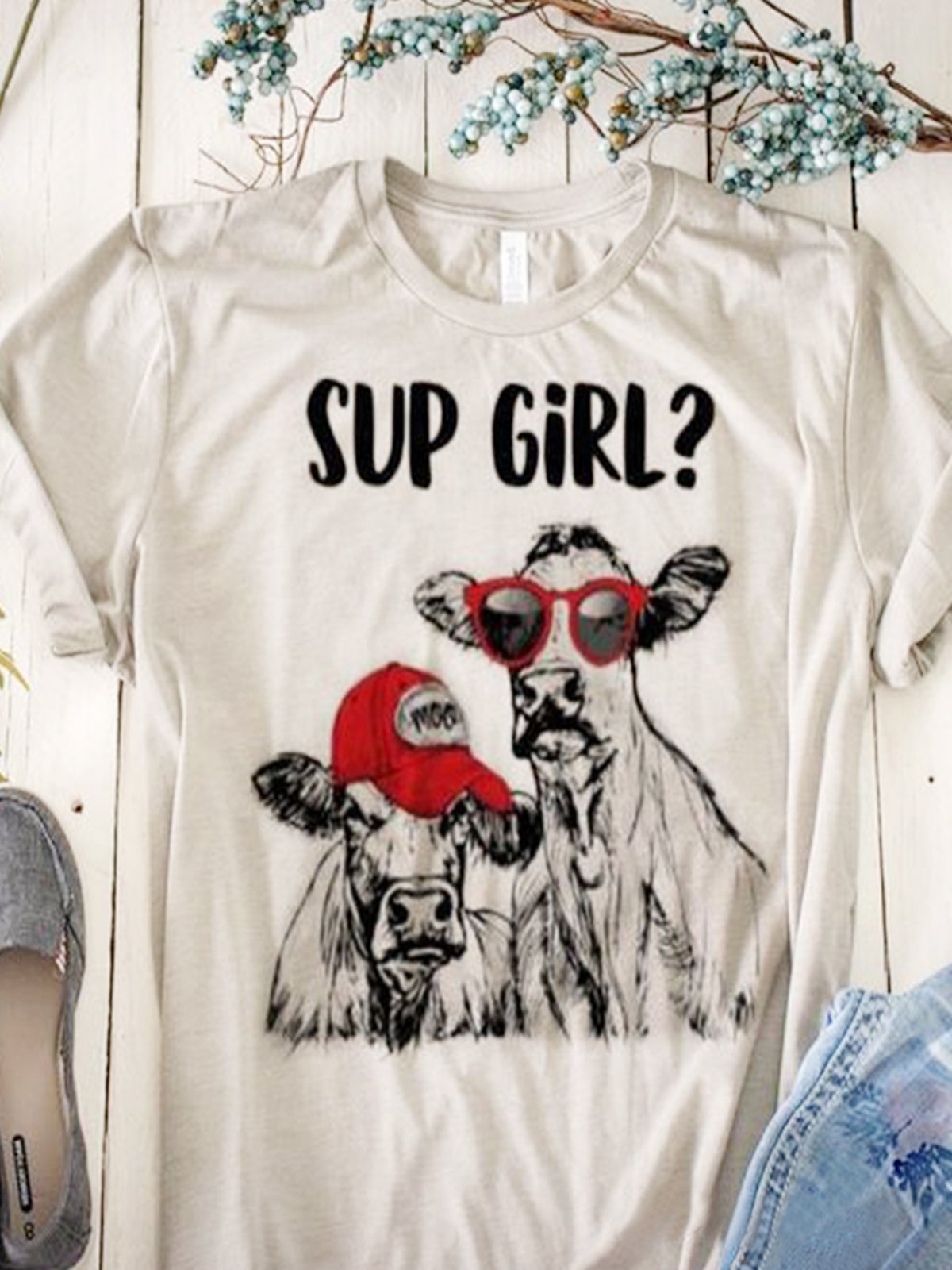 Casual plus size loose letter bull head print short sleeve round neck T-shirt