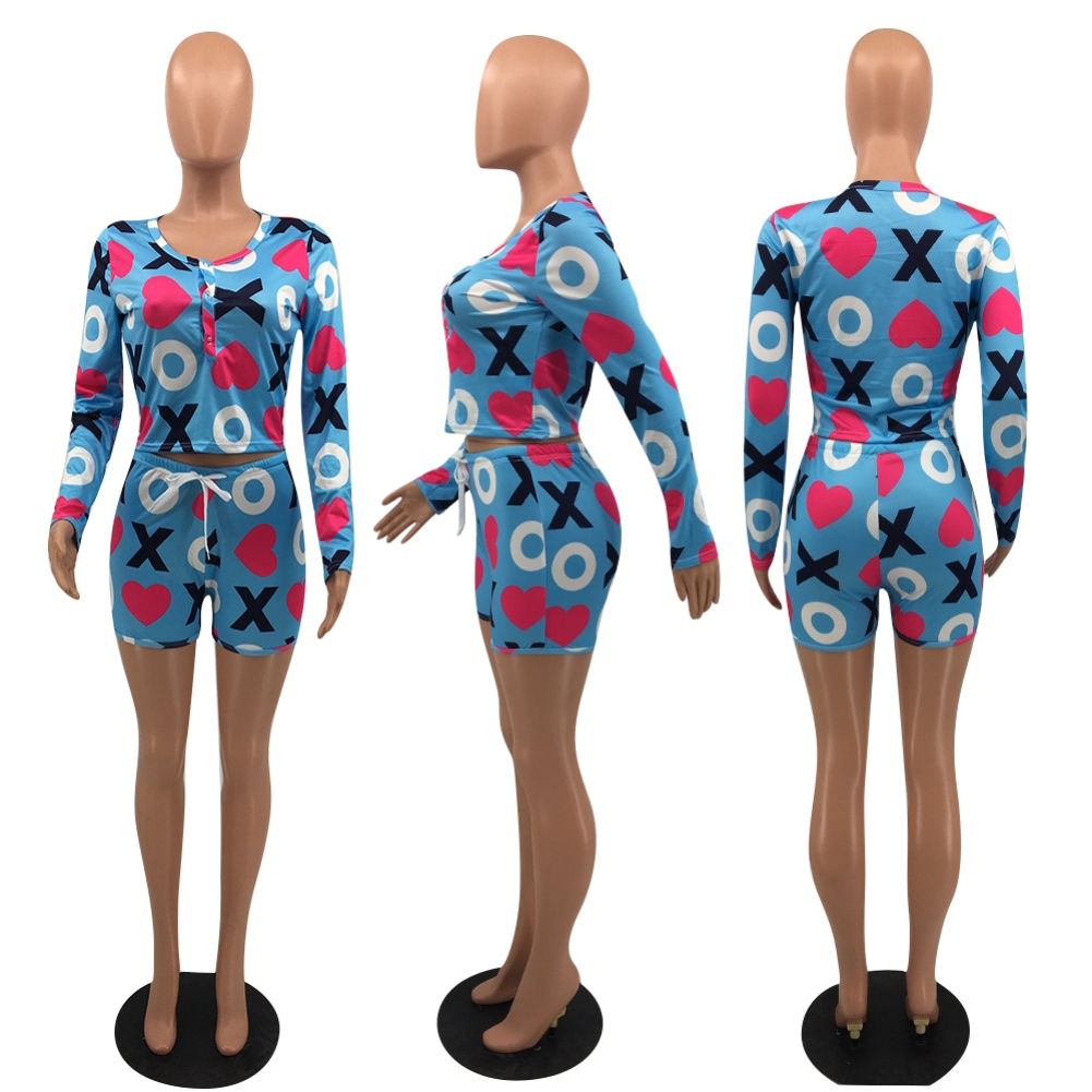 Fall Print Two Piece Shorts Lounge Set