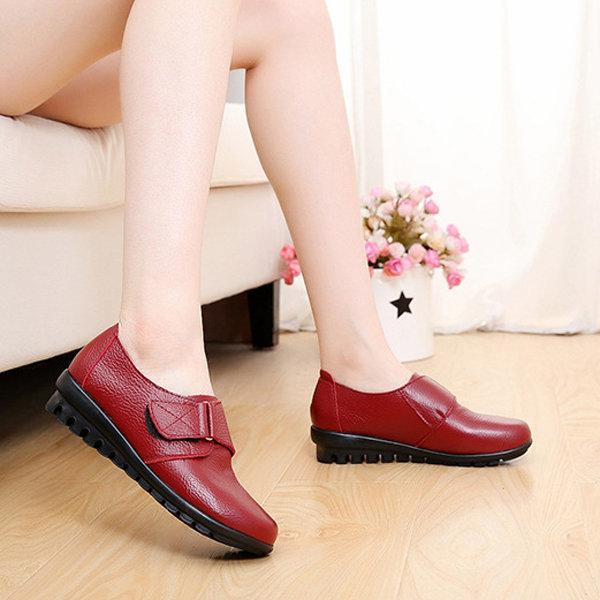 Big Size Buckle Leather Hook Loop Soft Flat Casual Loafers