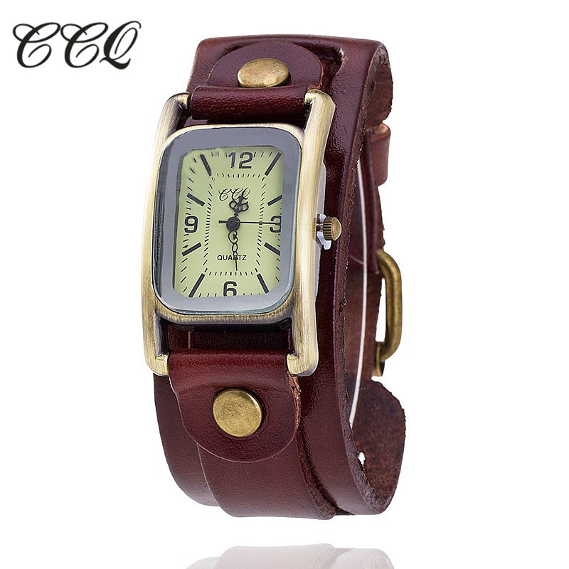 CCQ Brand Vintage Cow Leather Bracelet Women WristWatch Casual Luxury Quartz Watch Relogio Feminino 1846