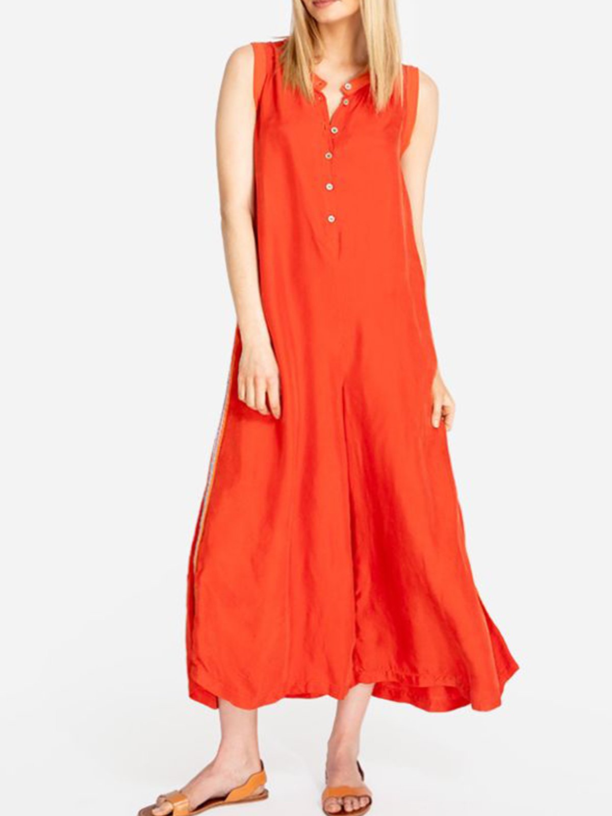 Solid Sleeveless Linen Dresses