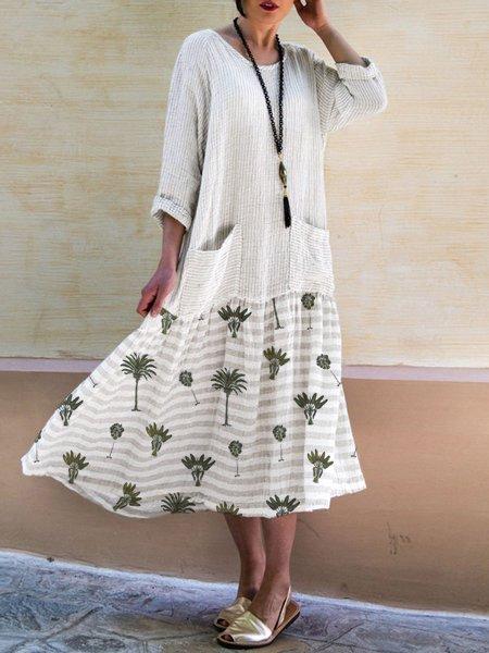 3/4 Sleeve Cotton Sweet Crew Neck Dresses