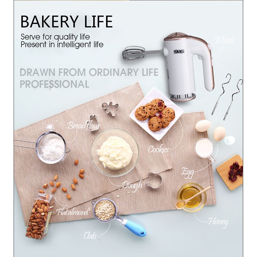 5-Speed Handheld Electric Mixer With Easy Eject Button, 2 Wired Beaters + 2 Dough Hooks Ultra Power 200W