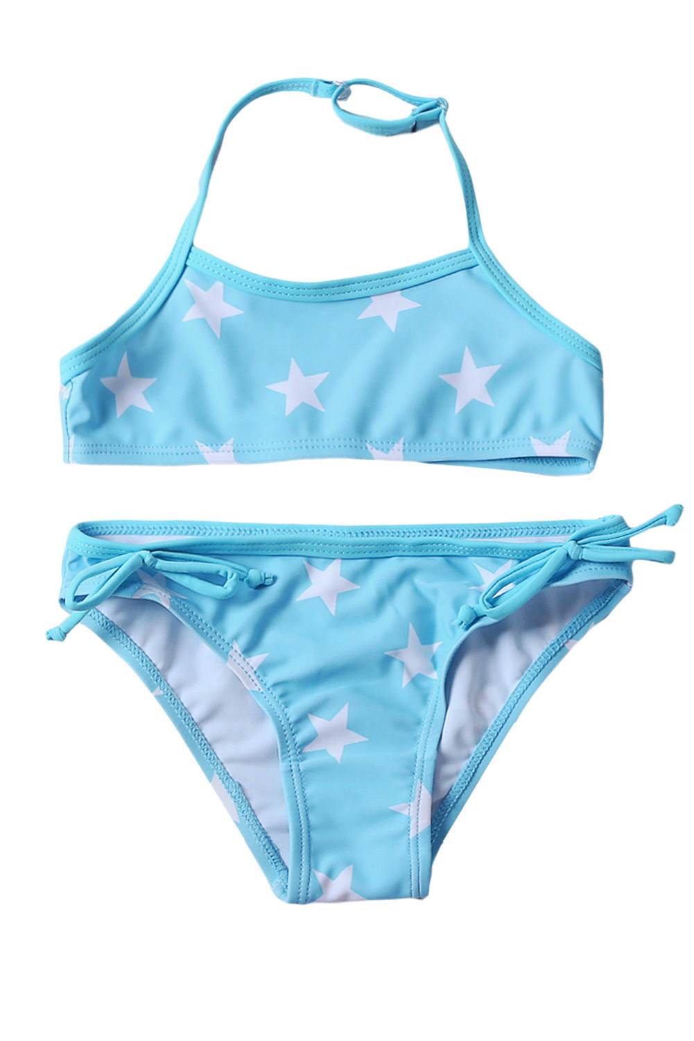 Little Girls Halter Neck Stars Print Blue Bikini