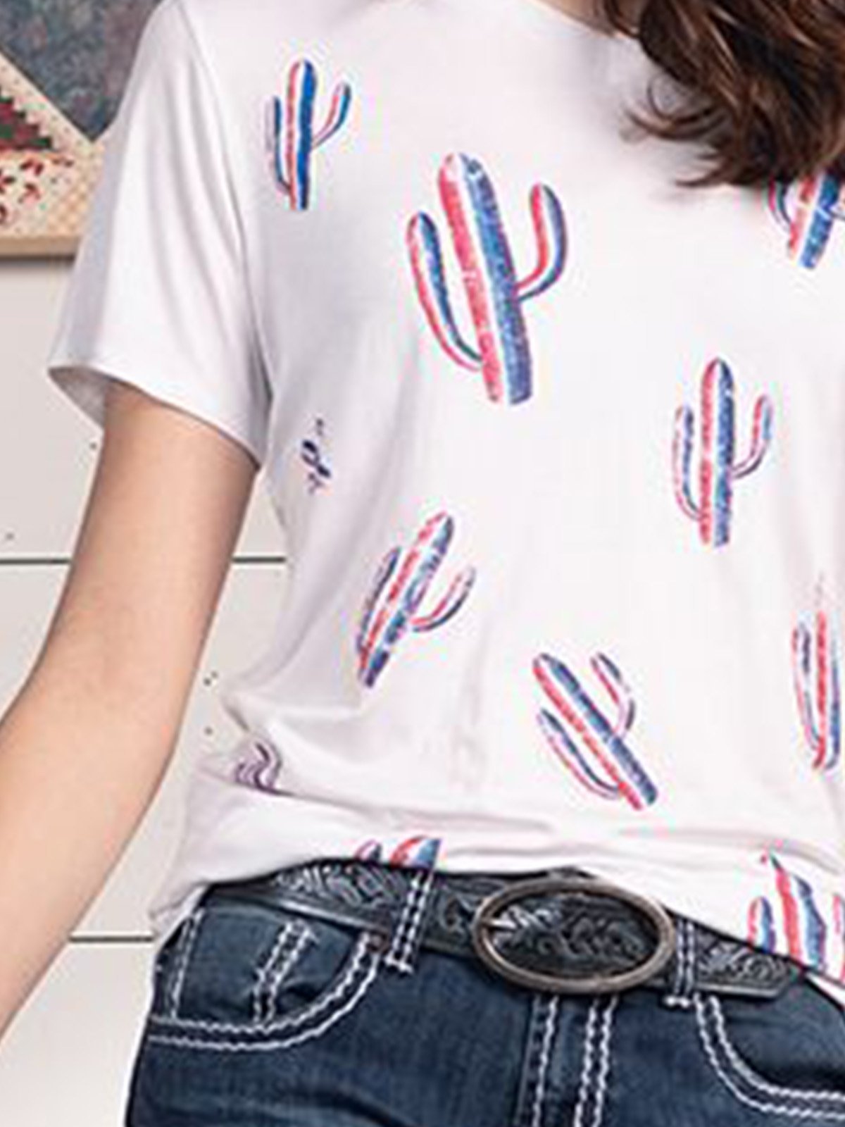 Short Sleeve Casual Crew Neck Plants Shirts & Tops