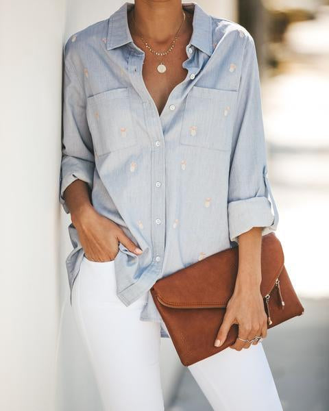 Spot Dot Printed Long Sleeve Blouse Casual Shirt