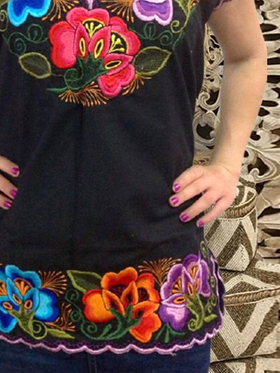 V Neck Cotton-Blend Casual Shirts & Tops