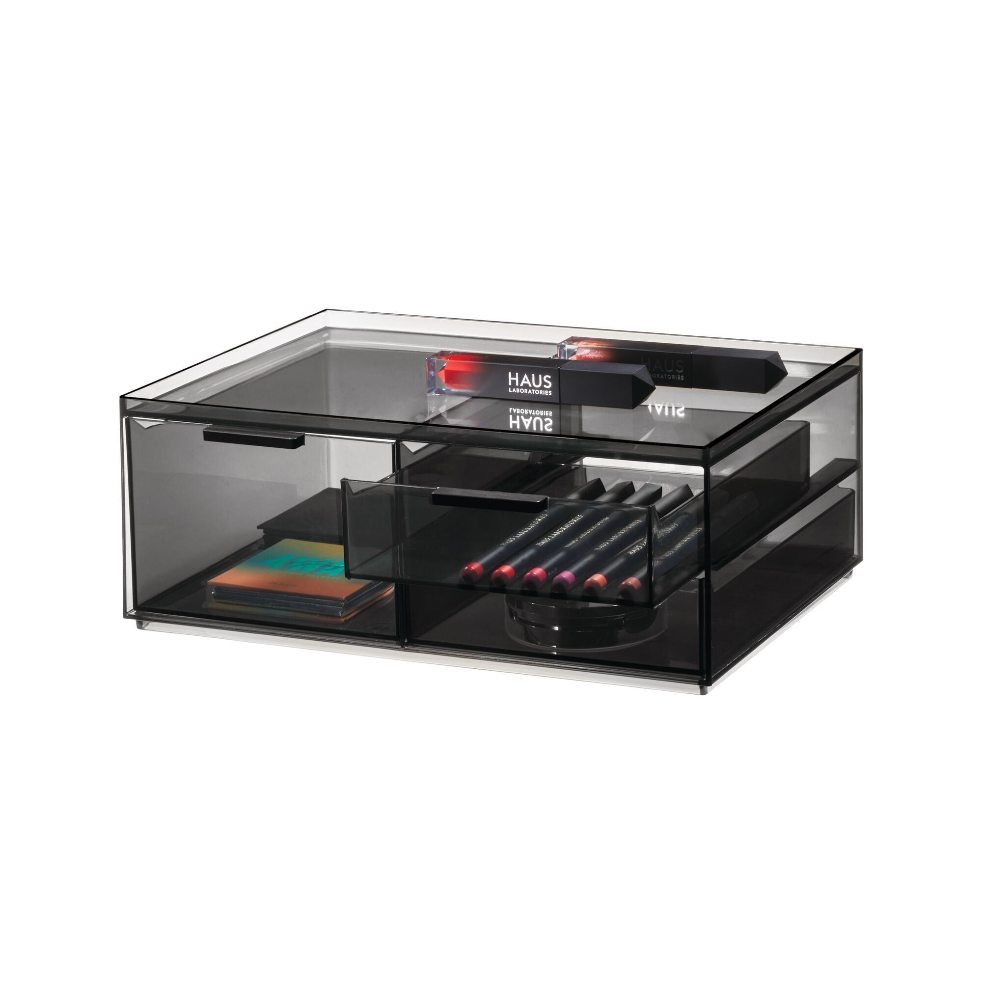 Sarah Tanno Collection for iDesign 3-Drawer Wide Cosmetic Organizer, Smoke/Matte Black