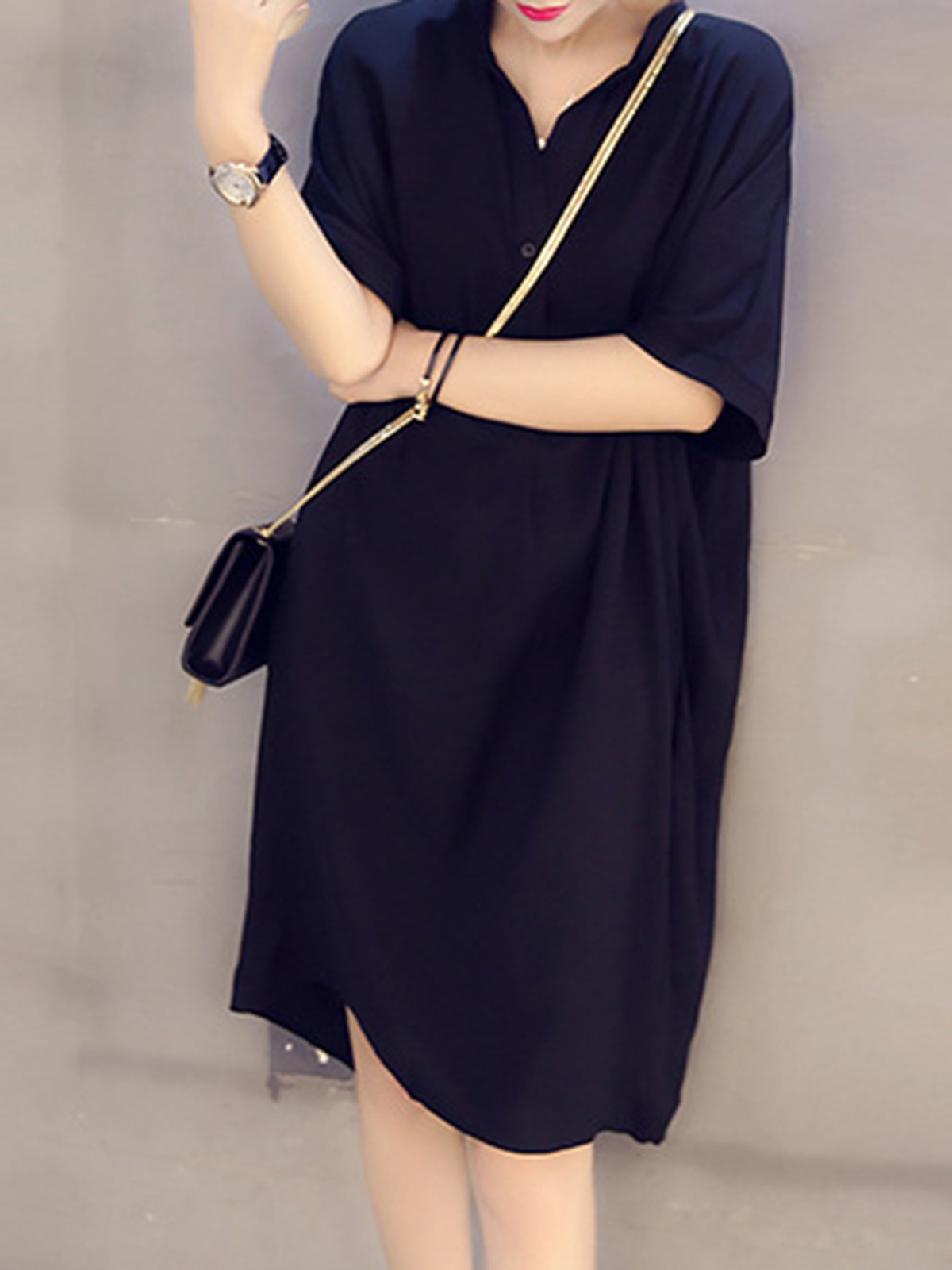 Paneled Simple Shift Solid Dress