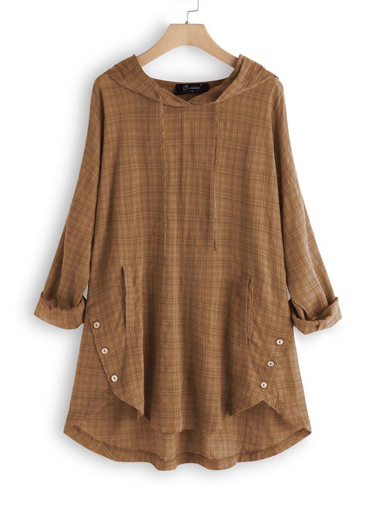 Plus Size Casual Cotton Long Sleeve Vintage Plaid Tops