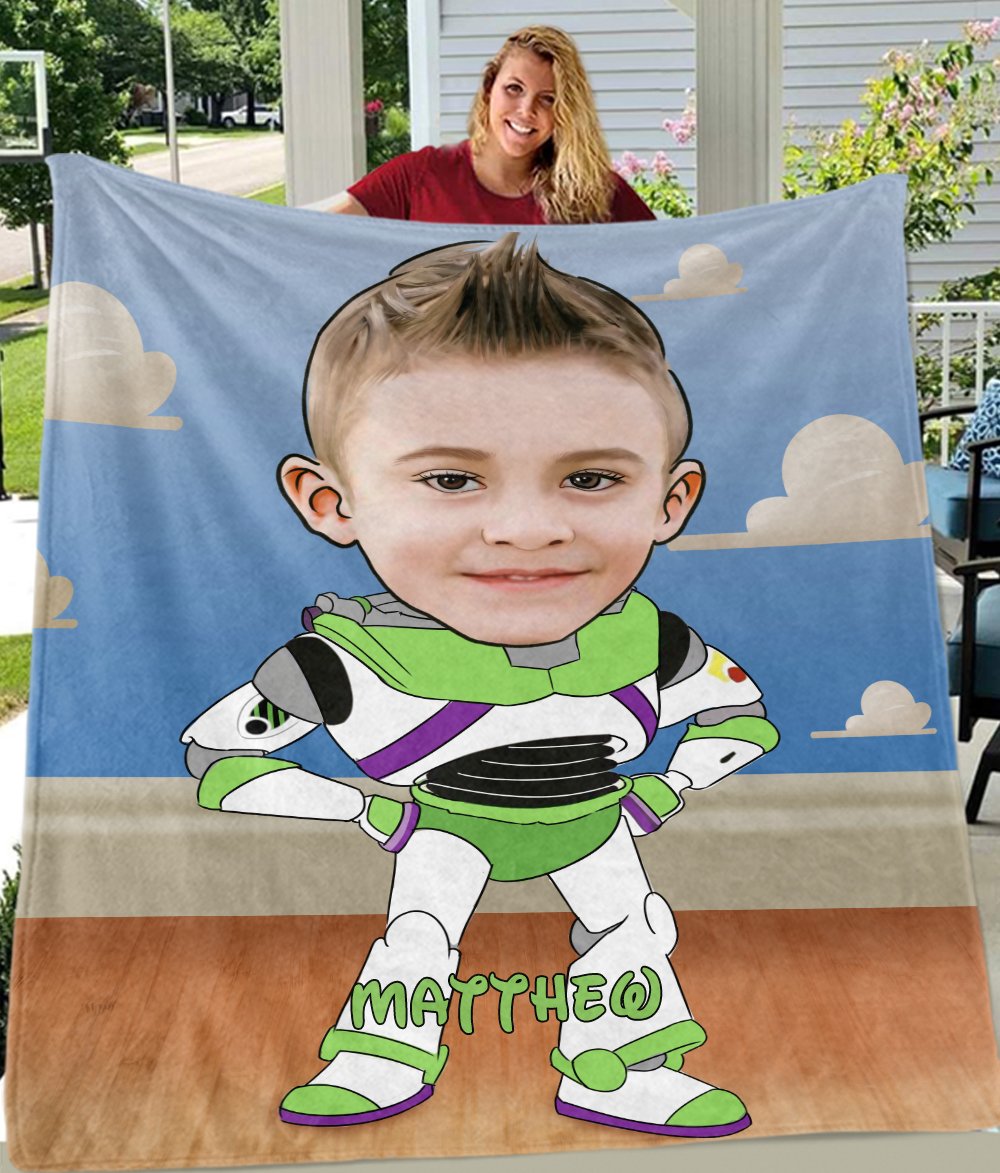 Personalized Hand-Drawing Kid's Photo Portrait Fleece Blanket VIII