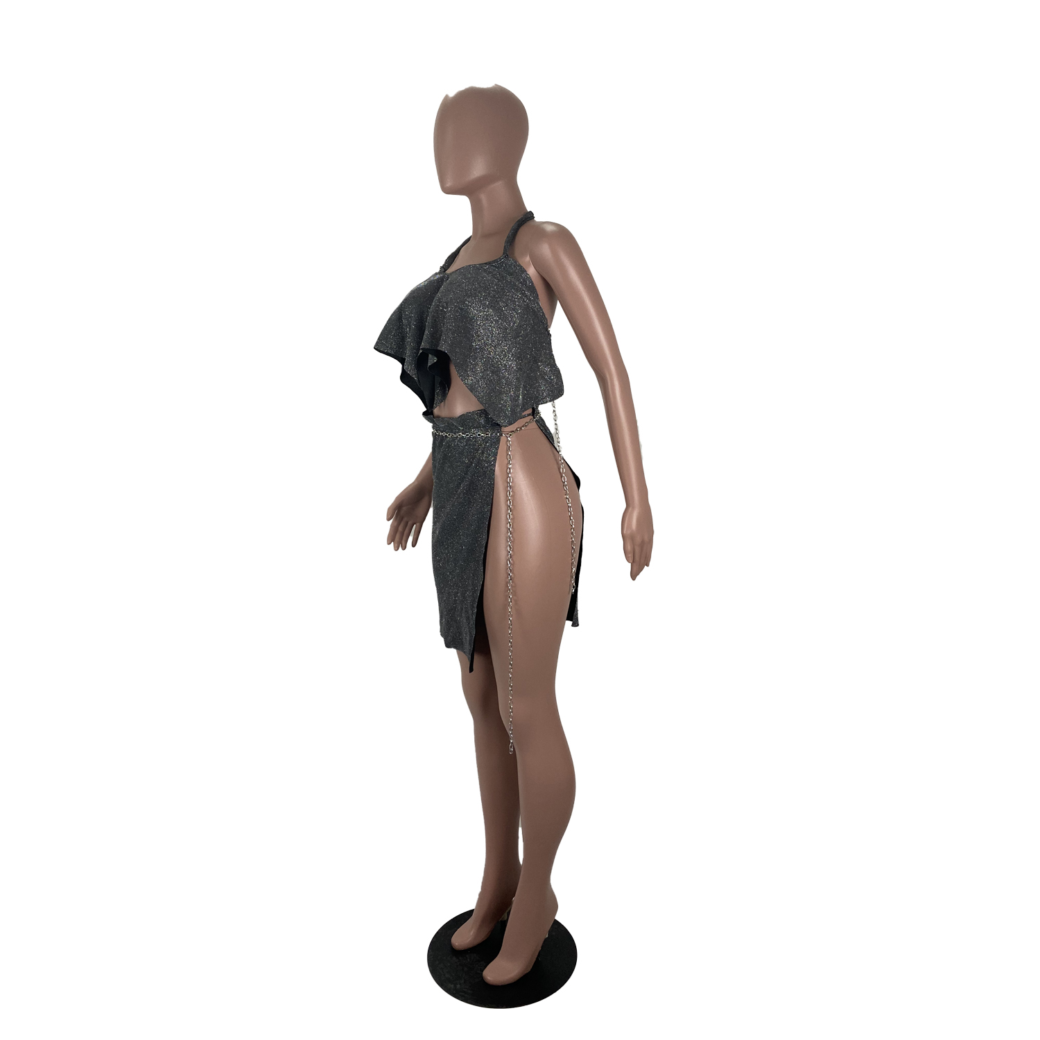 Sexy Metallic Party Top and Skirt Set