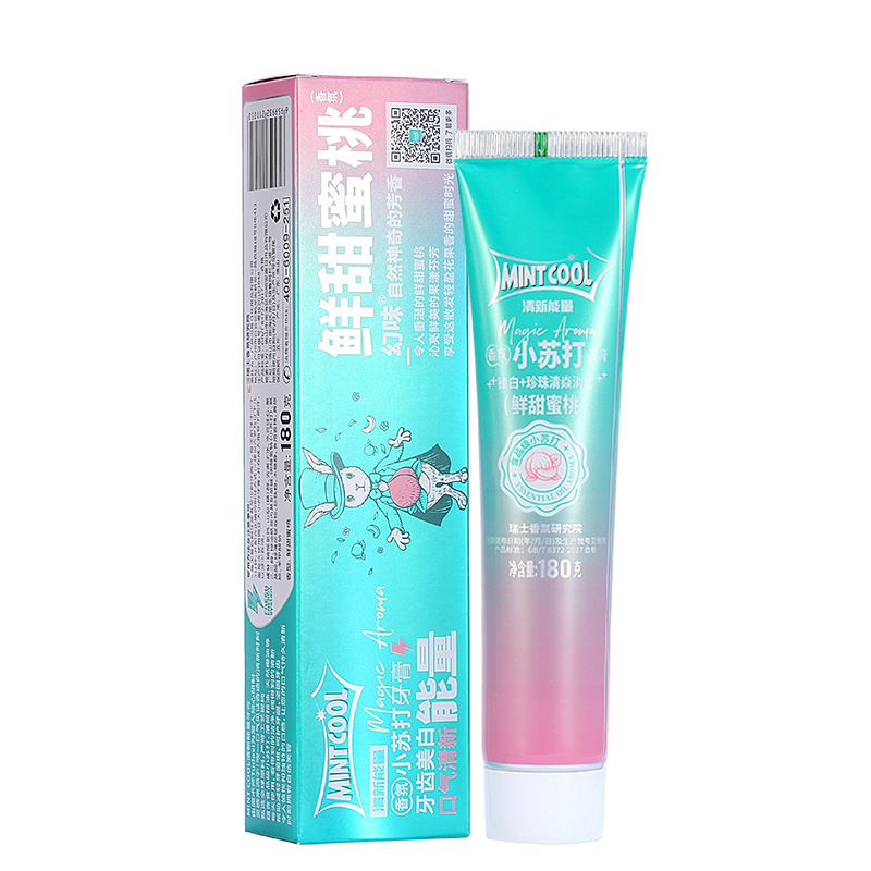 源头厂货香氛小苏打益生菌牙膏去渍美白祛口气茉莉花茶蜜桃味180G