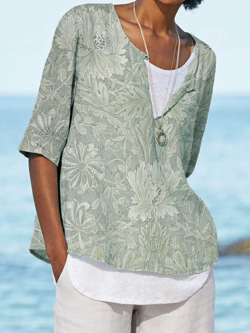Floral Cotton-Blend Casual Shirts & Tops