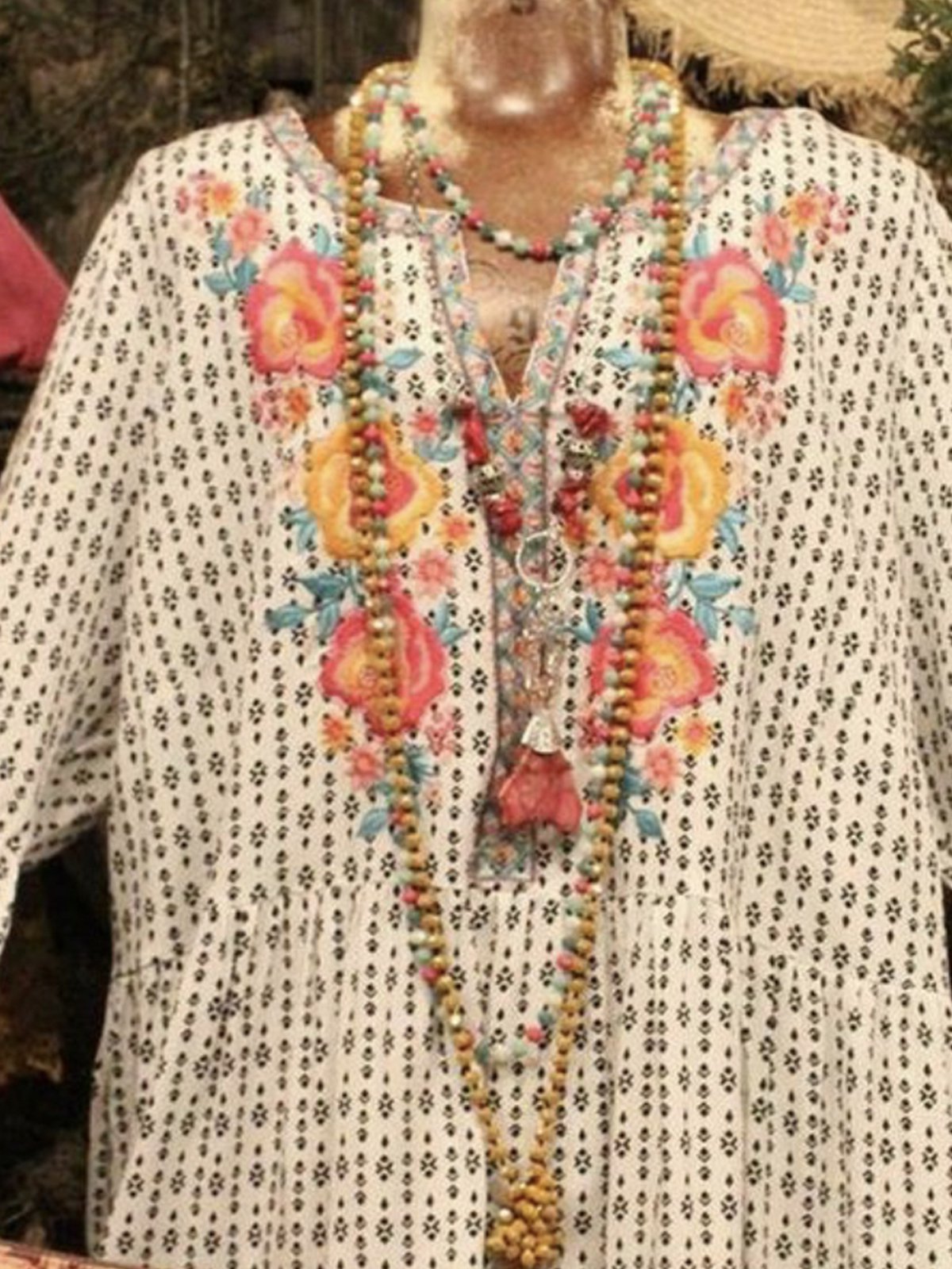 Boho Cotton-Blend Polka Dots Vintage Shirts & Tops