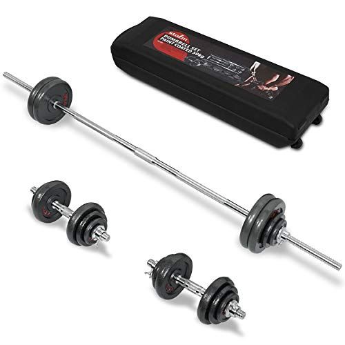 Dumbbell Set 110lbs Chrome Coated with Carry Case, Connector, 20 Weight Plates, 2 Dumbbell Handles & 6 Collars (Black)