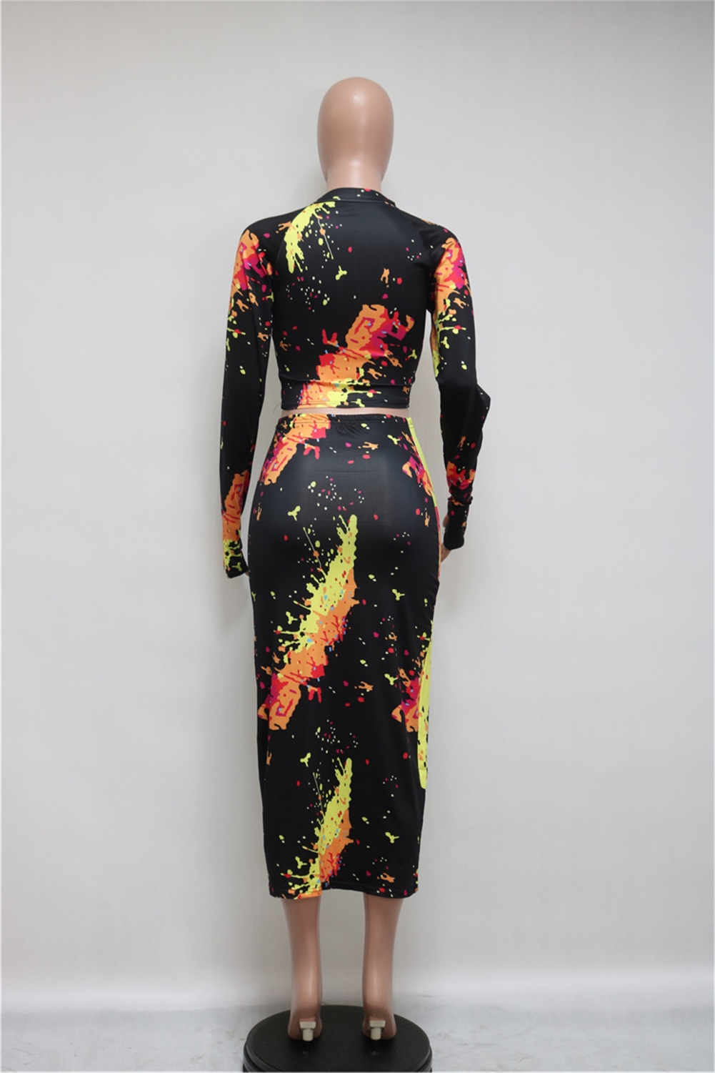 Sexy Matching Colorful Long Sleeve Skirt and Pencil Skirt Set