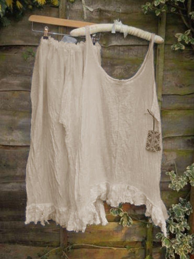 Casual Sleeveless Round Neck Tops With Pants