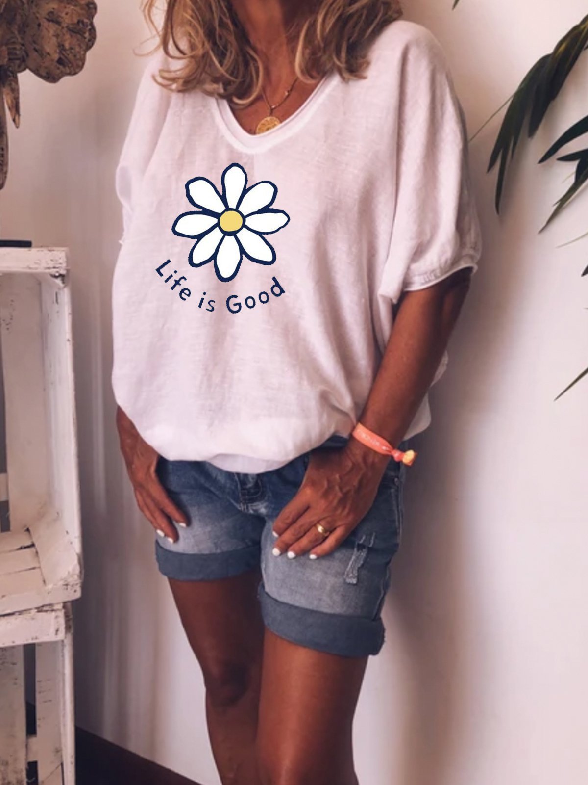 Retro casual loose simple short sleeve printed T-shirt