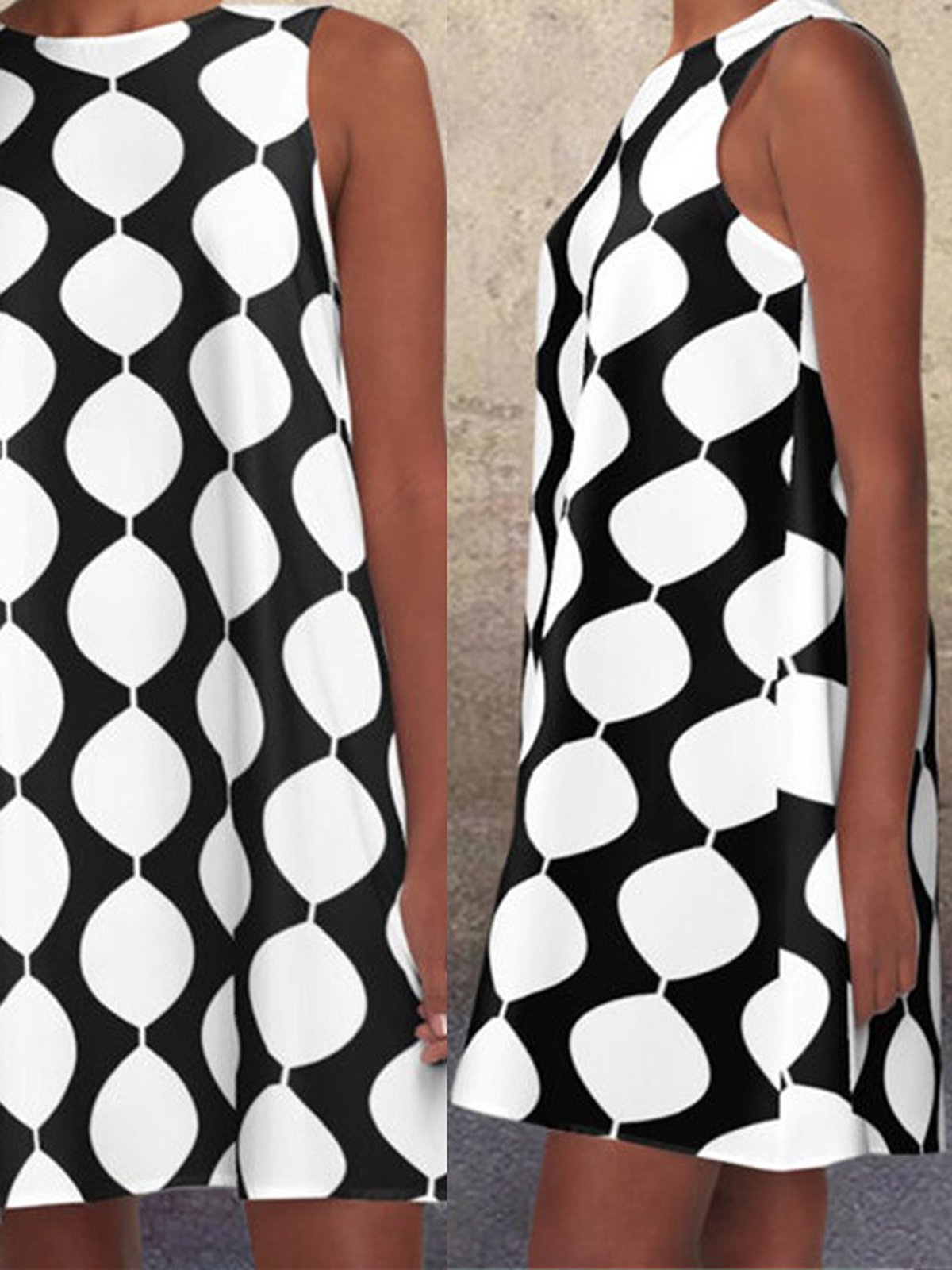 Polka Dots Crew Neck A-line Print Dresses