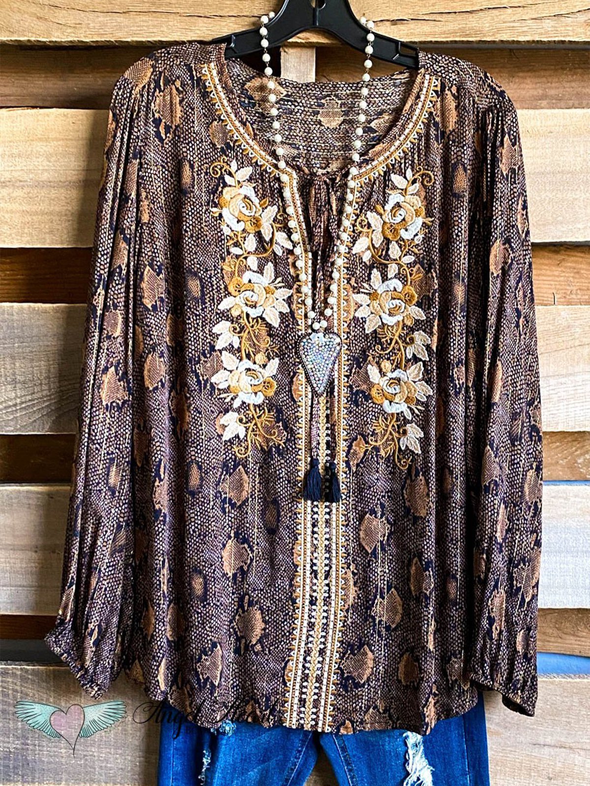 Vintage Snakeskin Long Sleeve Shift Shirts & Tops