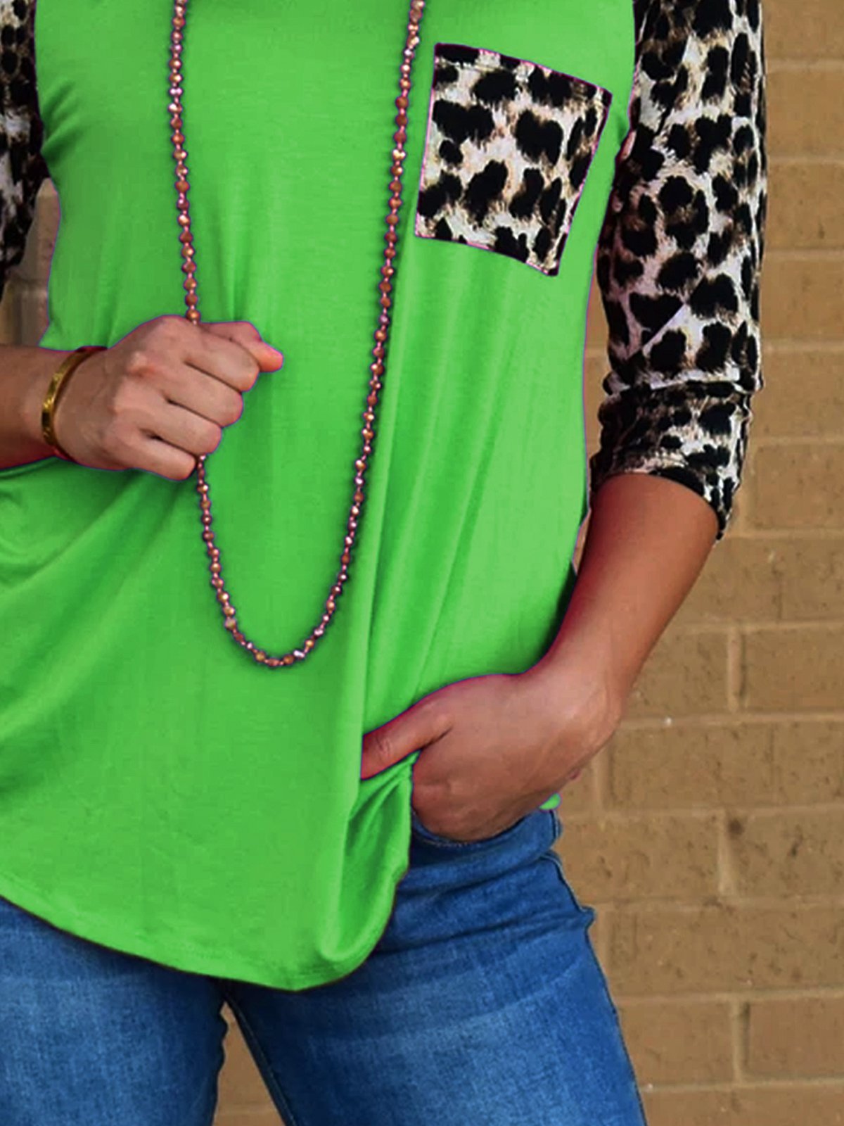 Printed Crew Neck Leopard Casual Shirts & Tops