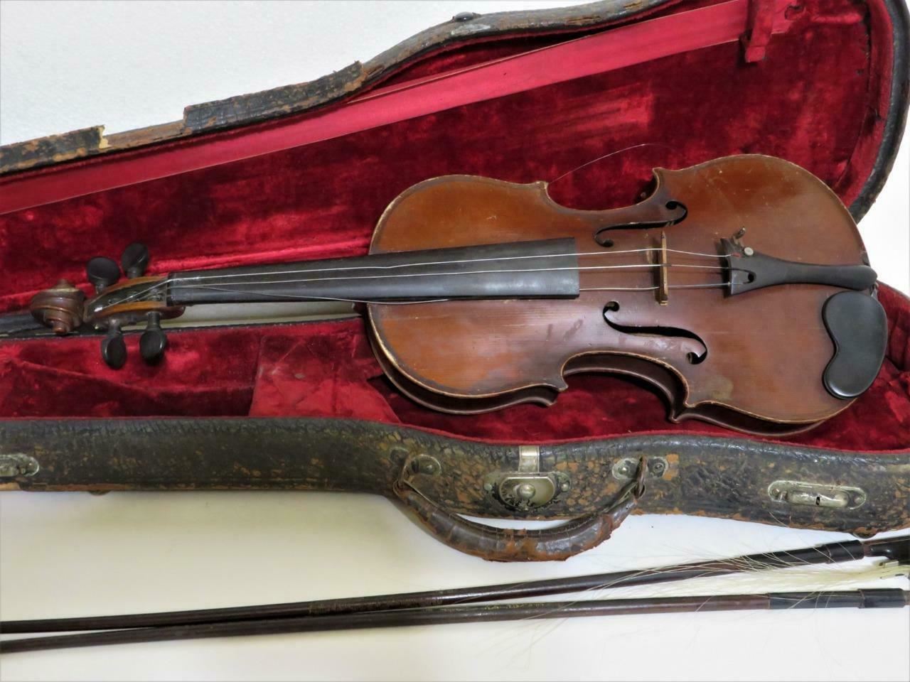 1912 Wilhelm Duerer German Violin 4/4 Artist w 2 bows & case “Neck Signed” as-is