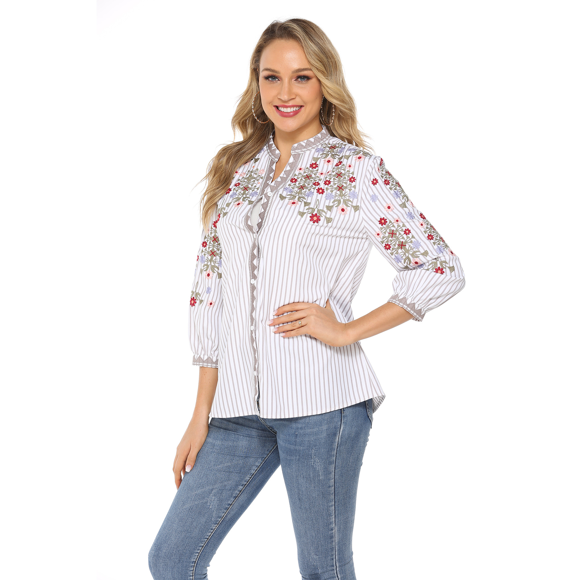 Women's Long Sleeve Embroidery Blouse Rodeo Style