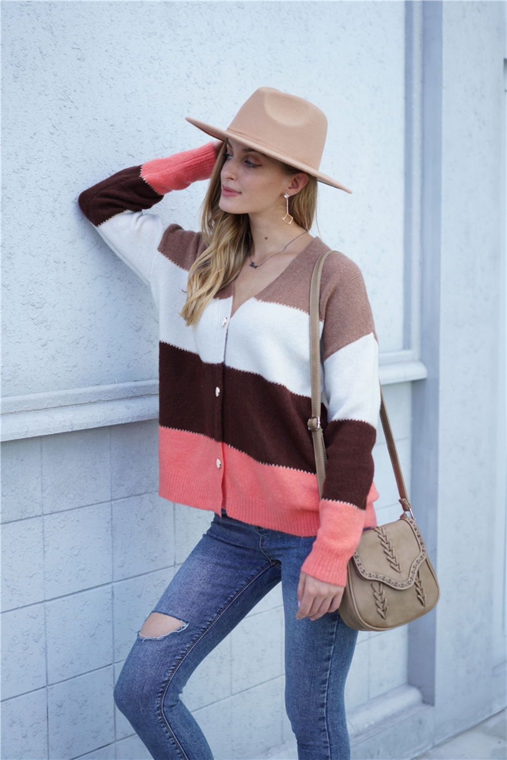 Fall Button Up Contrast Knitted Coat